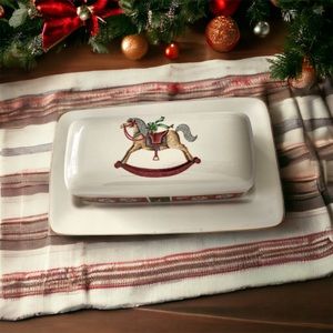 CharltonHall by Kobë Christmas Rocking Horse Ceramic Butter Dish Made‎ in Japan